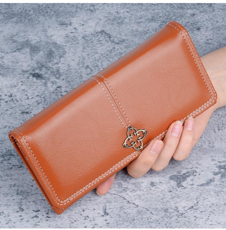 New stylish and simple women's soft leather long zipper wallet with multiple card slots and cute design