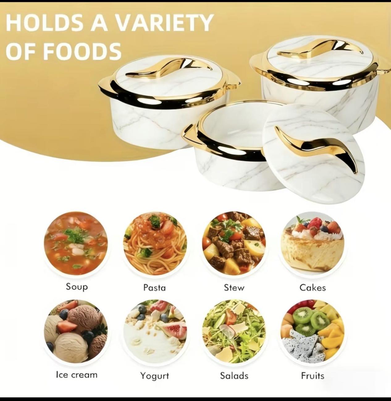 3PCS Insulated Thermal Serving Bowl Set, Stainless Steel Casserole Dish with Lids Keep Food Warm Cold