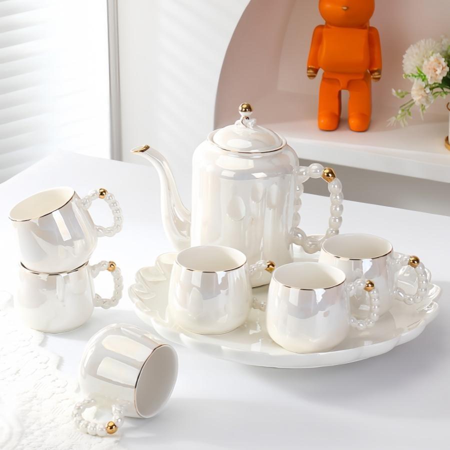 8-Piece Ceramic Water Set, 1.2L Kettle, 6 Cups, 13in Tray, High-End Ceramics, Perfect Gift for Parents, Creative Kitchenware，Boxed gift
