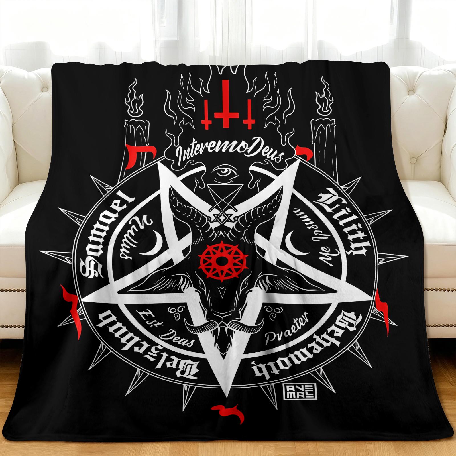 Sheep Head Satan Printed Flannel Blanket, Soft Casual Warm Blanket, Multi-purpose Office Throw Blanket, Outdoor Camping Travel Blanket Multi-purpose Gift Blanket for All Season