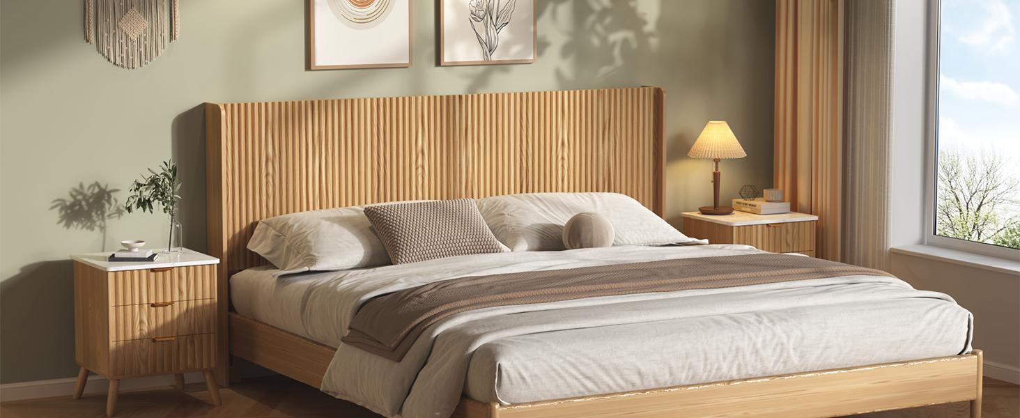 80.3'' Wood Headboard Queen Size with Charging Stations, Boho Bed Frame Wall Mounted Headboards,Easy Assembly,Modern Farmhouse Bed headboard Only (King)