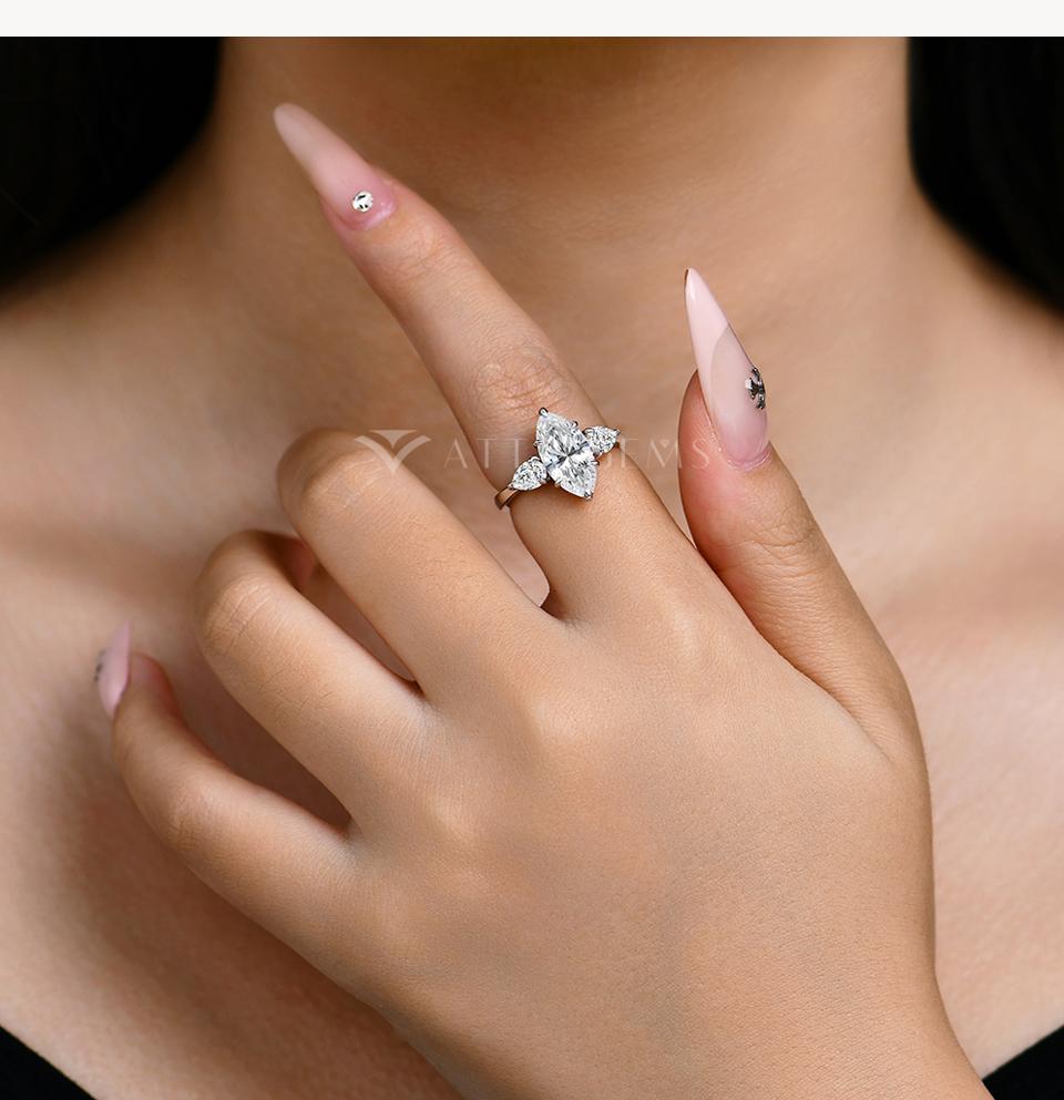 Luxury Style 3CT Marquise Shape  D Color VVS1 Synthetic Moissanite Ring  for Women Wedding Engagement Fine Jewelry R197