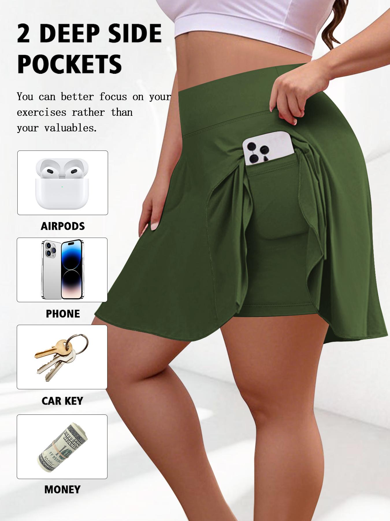 【Plus Size】Solid Color Pocket Pantskirt, Casual High Waist Pantskirt for Outdoor Sports, Women's Bottoms for Summer, Casual Sporty Skorts
