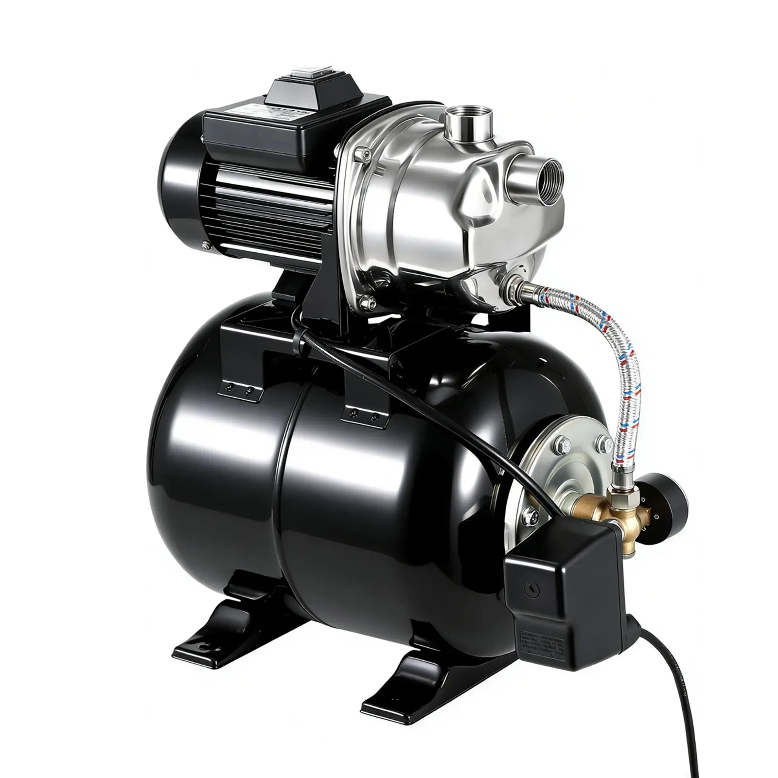Stainless Steel High Current Shallow Well Jet Pump with Pressure Tank, Automatic Pressure Switch, Water Booster
