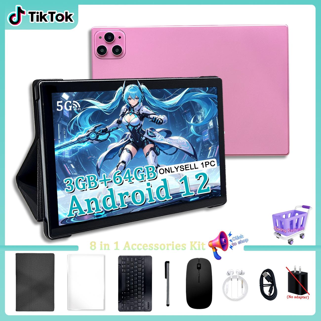 Spring New 10.1-Inch Adult Tablet Bundle | 2-in-1 Laptop / Gaming Tablet | 5G WiFi HD Screen Dual Camera | Shockproof Case + Free Headphone Mouse Keyboard | Office & Learning Tablet | Educational & Entertainment Device | For Men & Women - Blue/Pink