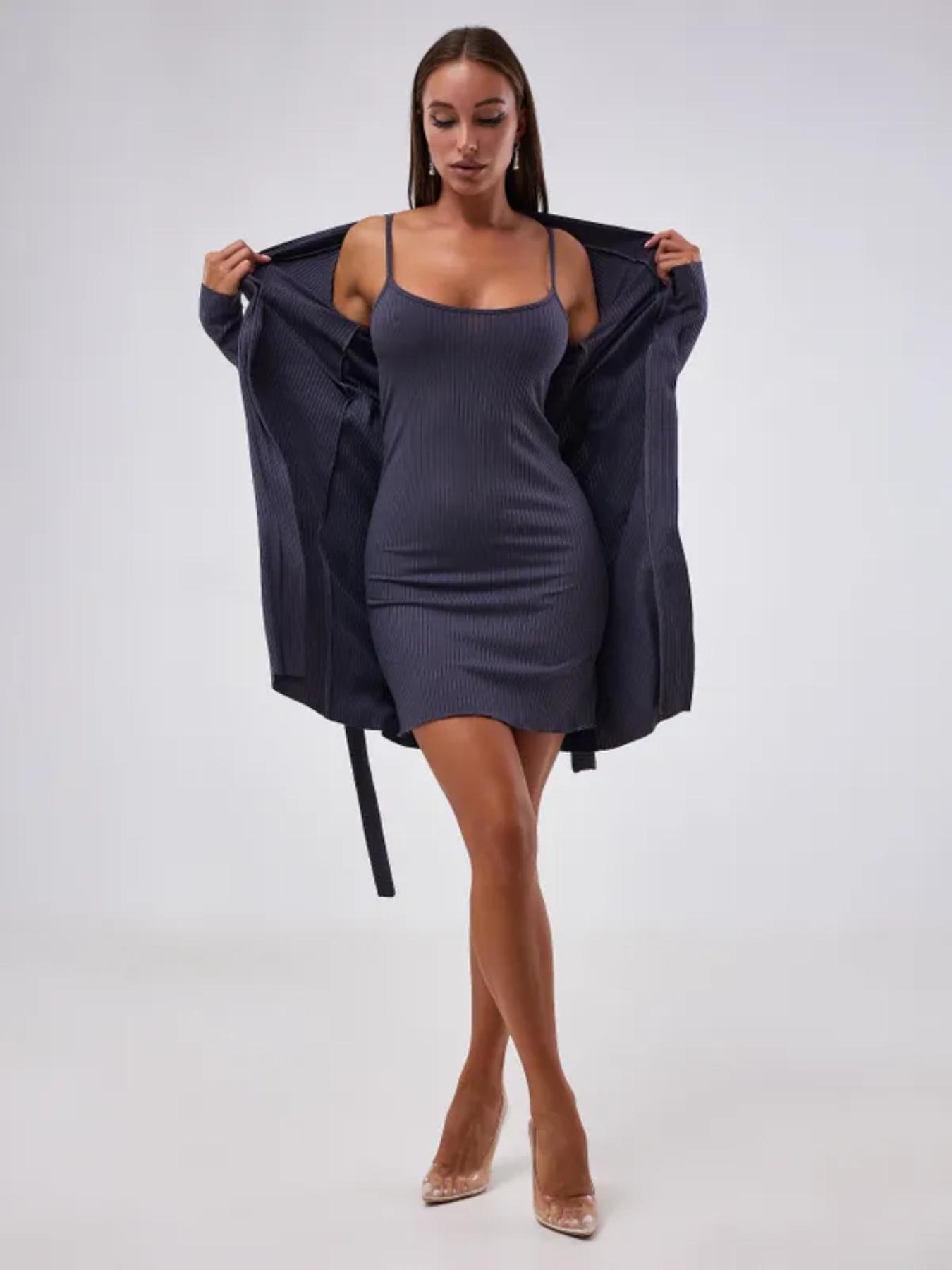 Women's Elegant Minimalist Knit Cami Dress Set, Soft Comfortable Ribbed Sleepwear for Home Use, Perfect for Everyday Wear