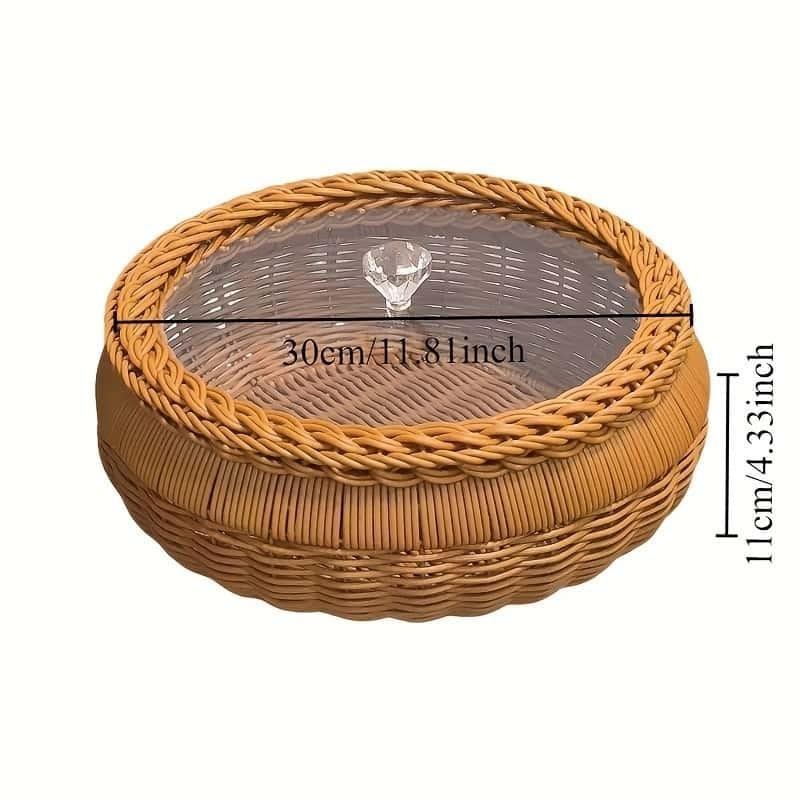 Handmade Storage Basket with Transparent Lid, Reinforced Organizer, Home Decor, Multi-Use for Living Room, Bedroom, Garden, Camping, Party