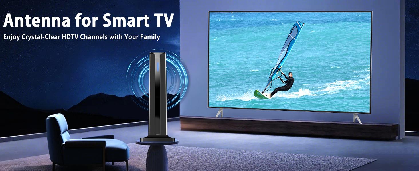 TV Antenna for Indoor Smart HDTV Antenna for Local Channels With 5M Cable And 3M double-sided tape base ,Amplified Signal Booster For 1080p TV and All Older TV's