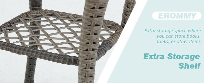 EROMMY 3 Pieces Outdoor Swivel Rocker Patio Chairs, 360 Degree Rocking Patio Conversation Set with Thickened Cushions and Glass Coffee Table for Backyard  wicker furniture