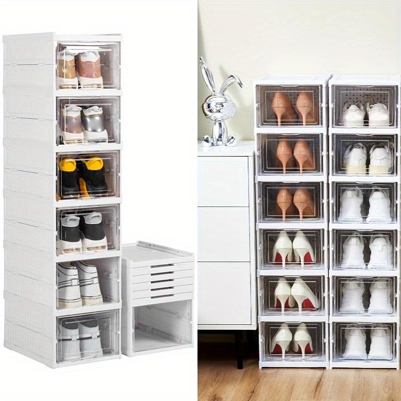 Clear Door Stackable Shoe Storage Box, 6-Tier Foldable Sturdy Shoe Rack, Space-Saving Organizer for Sneakers & Footwear