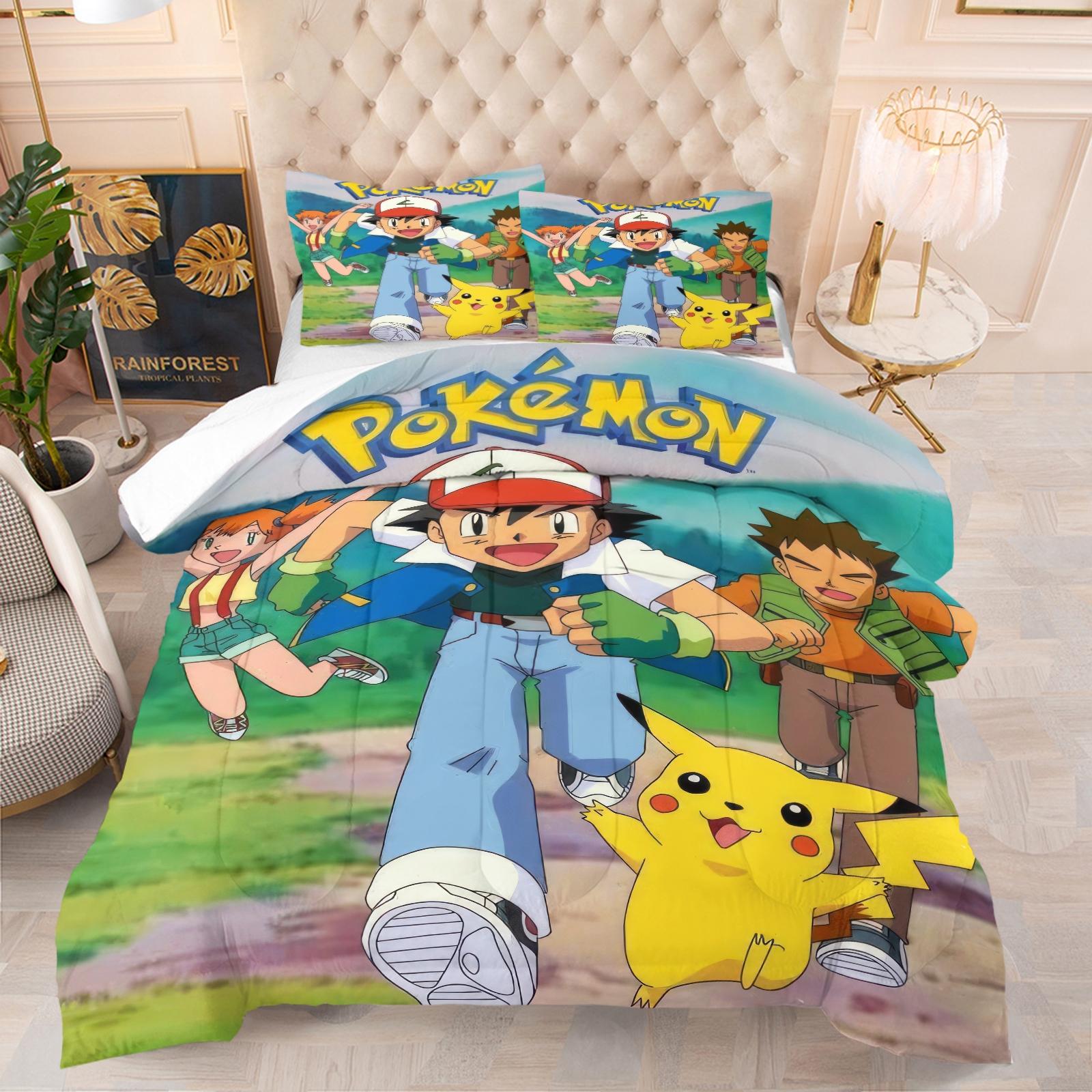 Pikachu Pattern Comforter Set, Soft And Durable Bedding Set, Includes 1 Quilt And 1 Or 2 Pillowcases, Daily Holiday Birthday Gift Bedroom Decoration For Kids And Adults