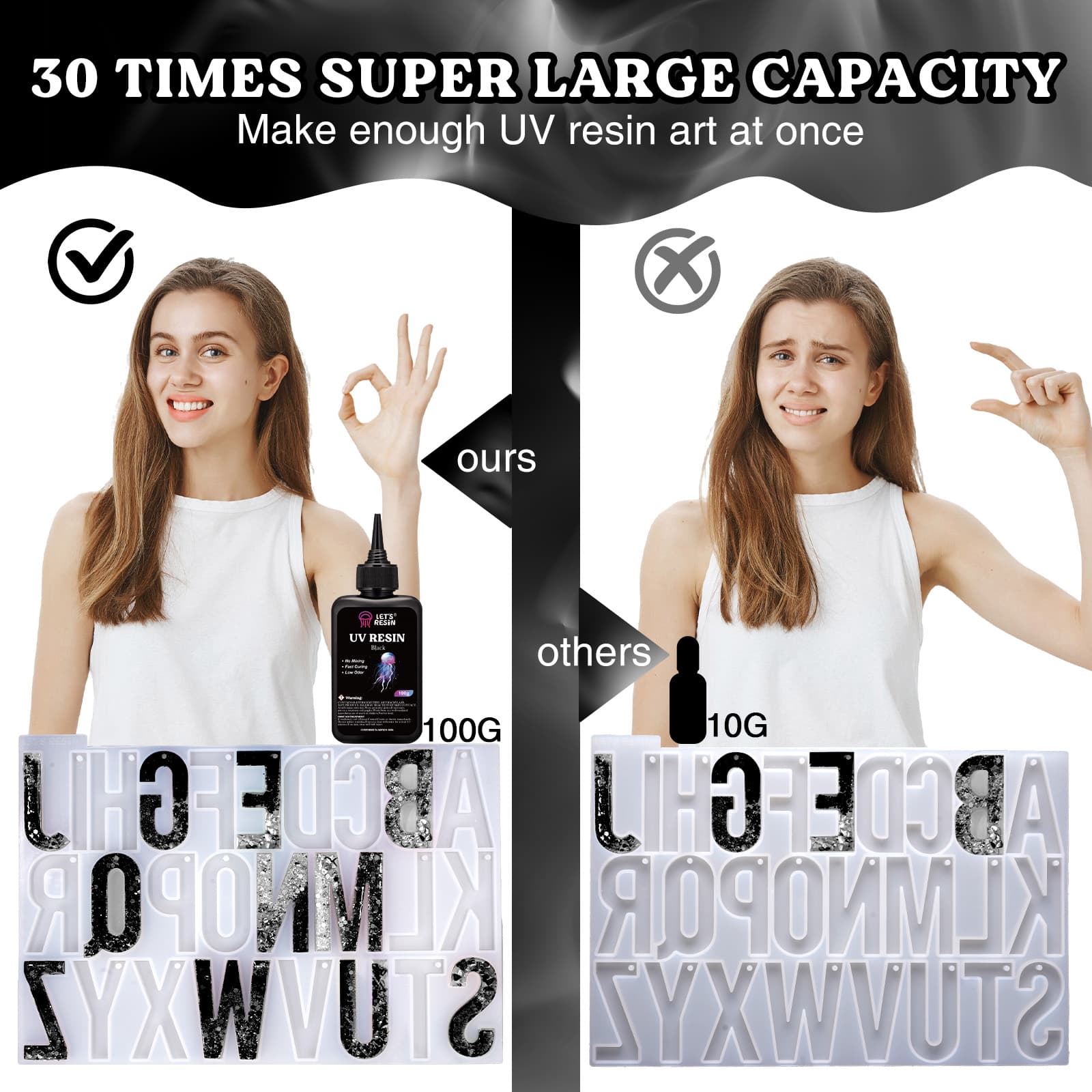 Colored UV Resin, 300g Large Capacity White& Black UV Resin, Dark Odorless & Low Shrinkage UV Color Resin for Crafts, Jewelry Making, Colored Resin Casting and Coating- LET'S RESIN