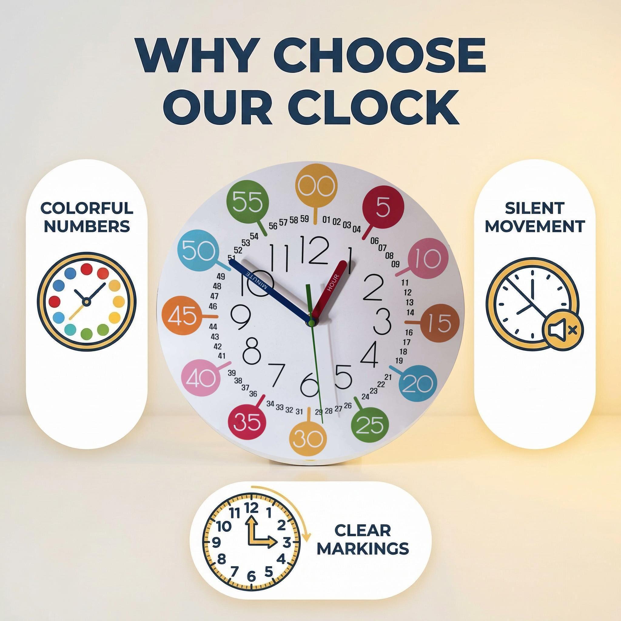 Digital Cognitive Wall Clock, Multicolor Number Disk Design, Ideal Home Office Decor, Educational Time Clock for Classroom Family Office Use