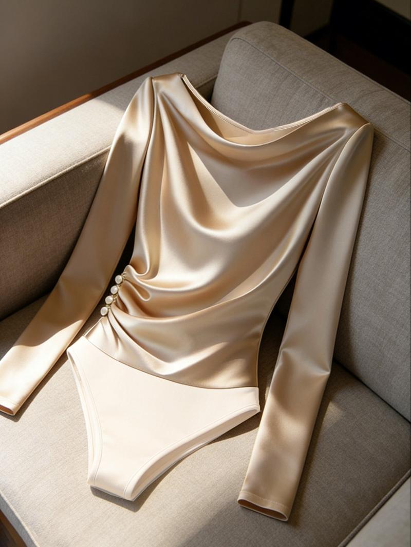 Women's Minimalist Long Sleeve Side Button Slim Fit Jumpsuit, Commuter Wear, Elegant Plain Pattern, Fall & Winter Fashion