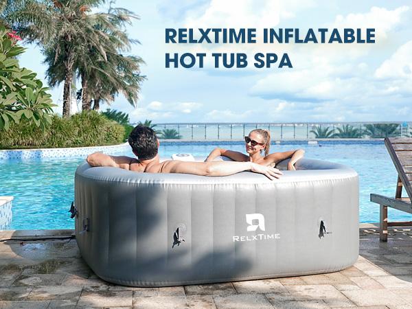 4 to 6 Person Inflatable Hot Tub,Inflatable Square Spa Portable Outdoor Hottub,130 Soothing Bubble Air Jets,Insulation Cover(Energy-Saving) FathersDayGift