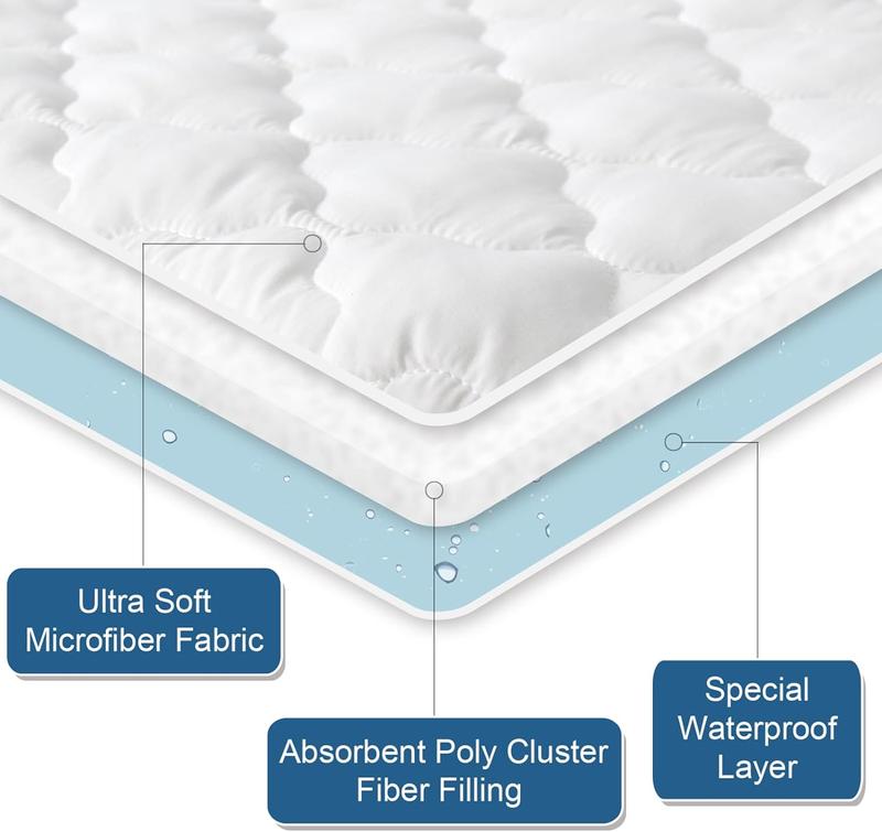 Waterproof Quilted Mattress Pad Mattress Protector - Ultra-Soft Breathable Fluffy Mattress Topper Cover Solid Color Fitted Sheet with Deep Pocket #TiktokshopStockUp