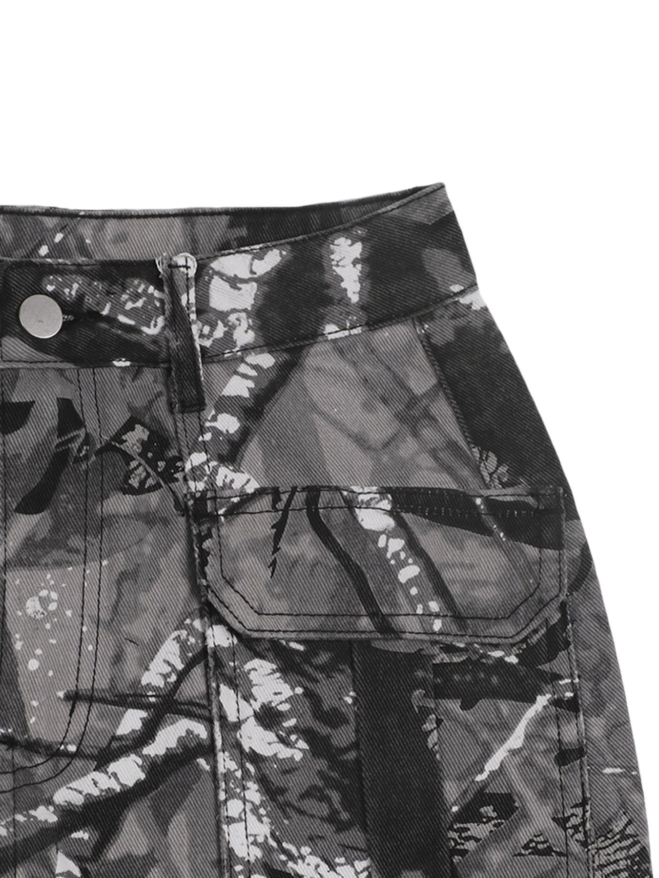 GILIPUR American Retro Tree-Bark Camouflage Cargo Skirt — "It-Girl" Style, Multi-Pocket A-Line Hip-Hugging Mini Skirt — Women's Streetwear | TChic