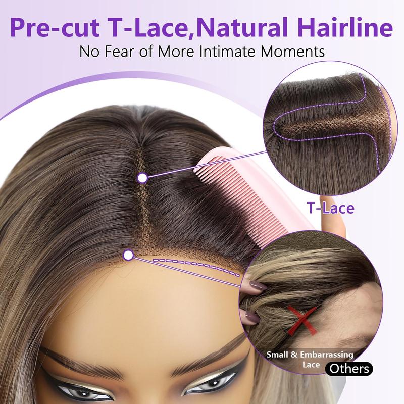 [Black Friday][ AISI HAIR ]Natural Black Glueless Wigs for Women Pre Cut Synthetic Lace Hairline Long Layered Straight Hairstyle 26 Inch