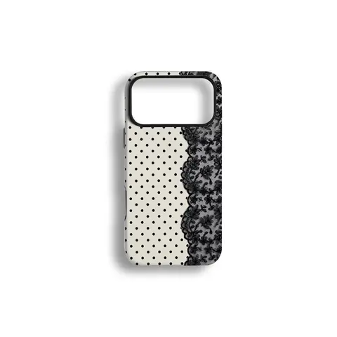 Black Polka Dot Lace Smartphone Case - MagSafe, Military-Grade Shockproof, Full Wrap Casing, Fade Resistant, Raised Edges Protector for iPhone 18 Pro Max,17,16,15,14,13,12,11,X Plus/Pro & Samsung Galaxy, Affordable for Girls