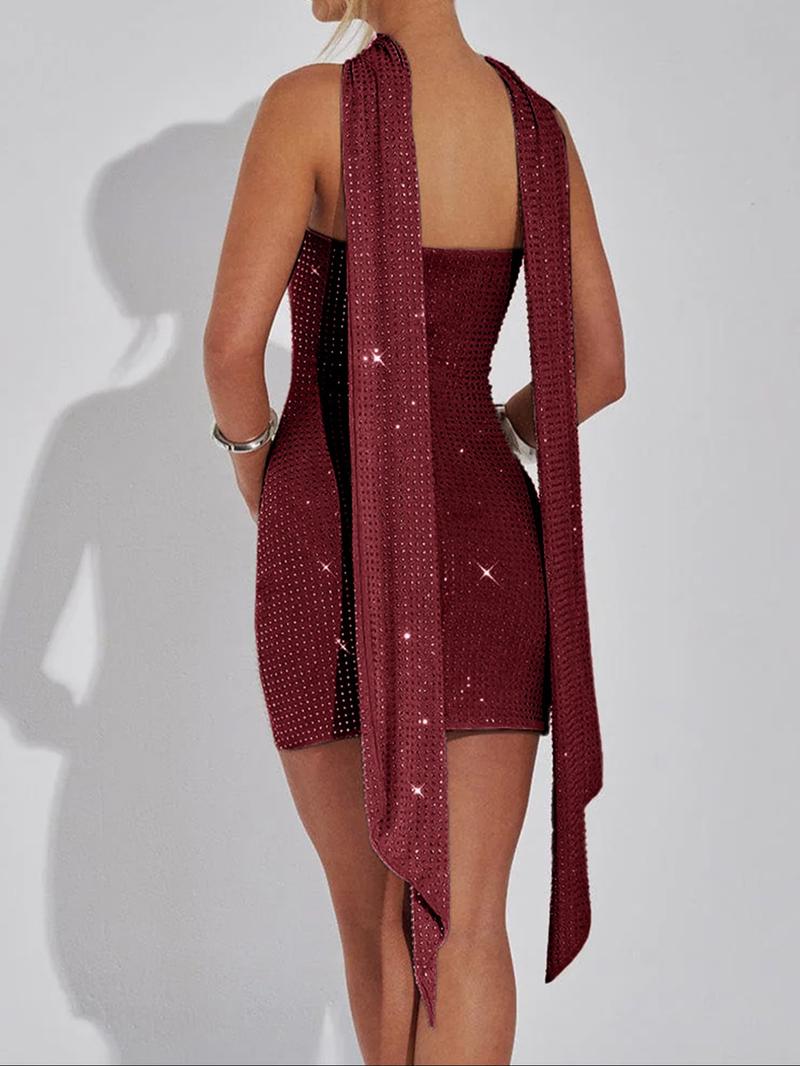 Fashion Elegant Sexy Halter Bodycon Dress, Slim-Fitting Sleeveless Short Dress, Plain Style for Women, Perfect for Parties and Events