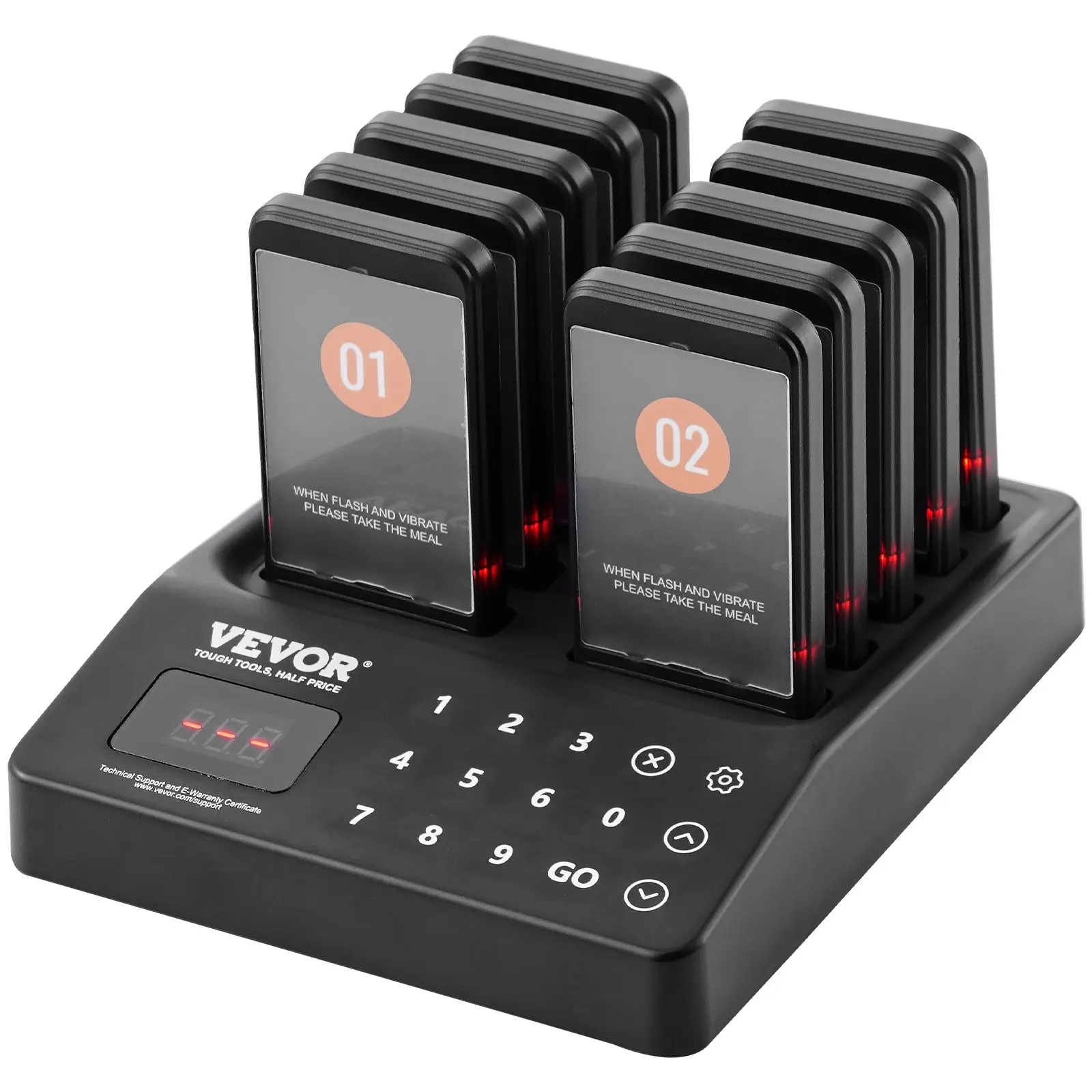 VEVOR Restaurant Pager System, Wireless 400m Long Range Lineup Waiting Queue Signal, Guest Customer Calling Beepers with Vibration Flashing, 10 Buzzers for Food Truck, Church, Nursery, Hospital