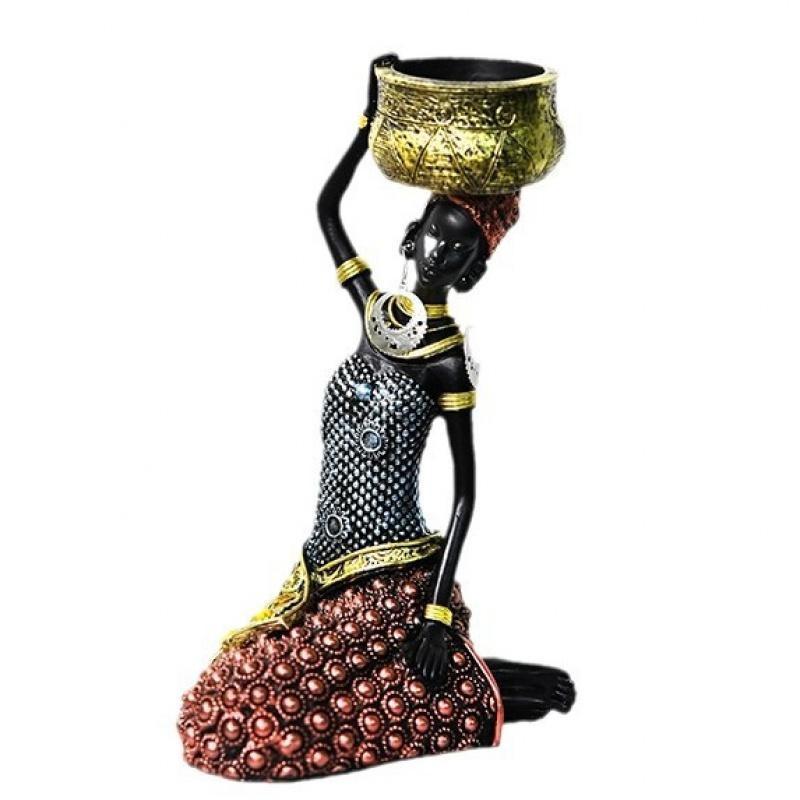 Resin African Woman Statue Decorative Ornament, Unique Art Style Visual Focal Point, Ideal Gift for Living Room and Bedroom