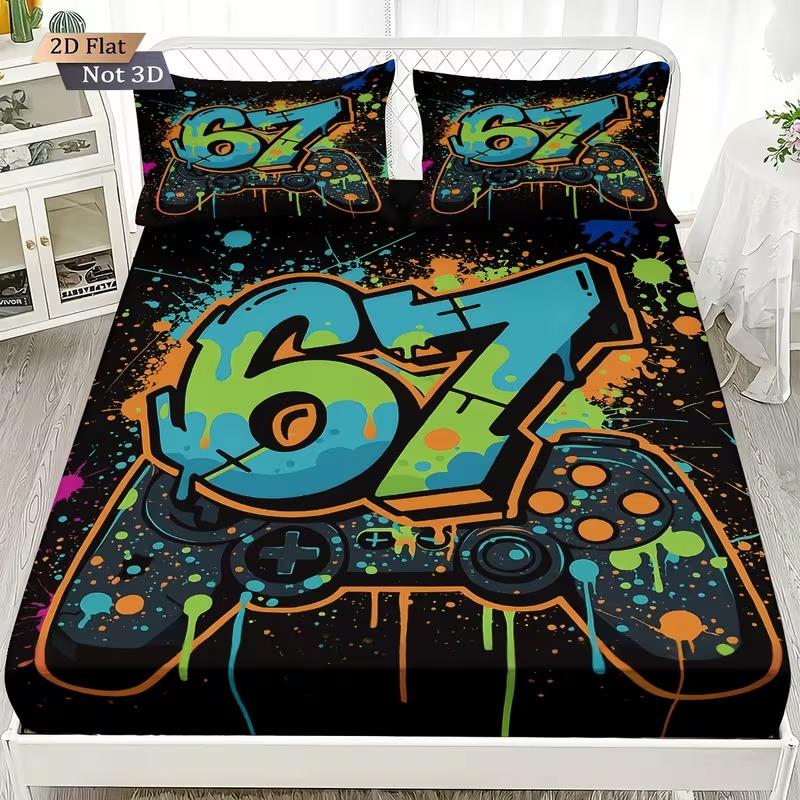 3-piece gaming style game controller bed sheet set (1 * bed sheet+2 * pillowcase, no core) gaming style bedding set/mattress protective cover, soft and breathable, suitable for home and room use