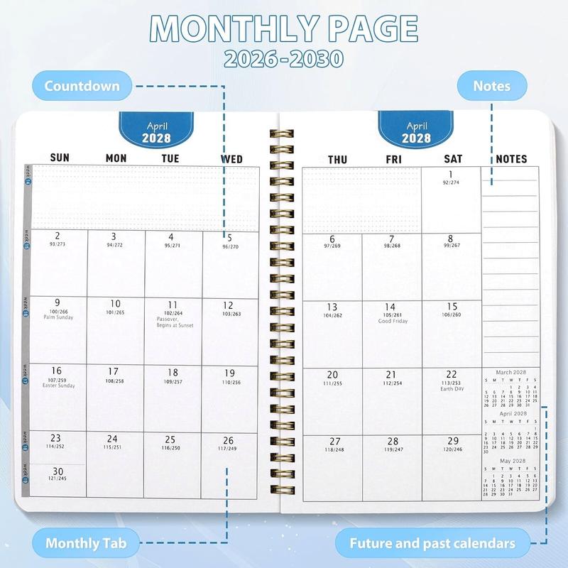 2026-2030 Monthly Planner/Calendar - January 2026 to December 2030, 5-Year Monthly Planner, Large Purple Flower Theme Cover Design Notebook, Yearly Calendar Planning, Monthly Tabs, 60-Month Calendar, 5.5 x 8.3 inches, 71 Sheets/142 Pages Thick Paper, Elas