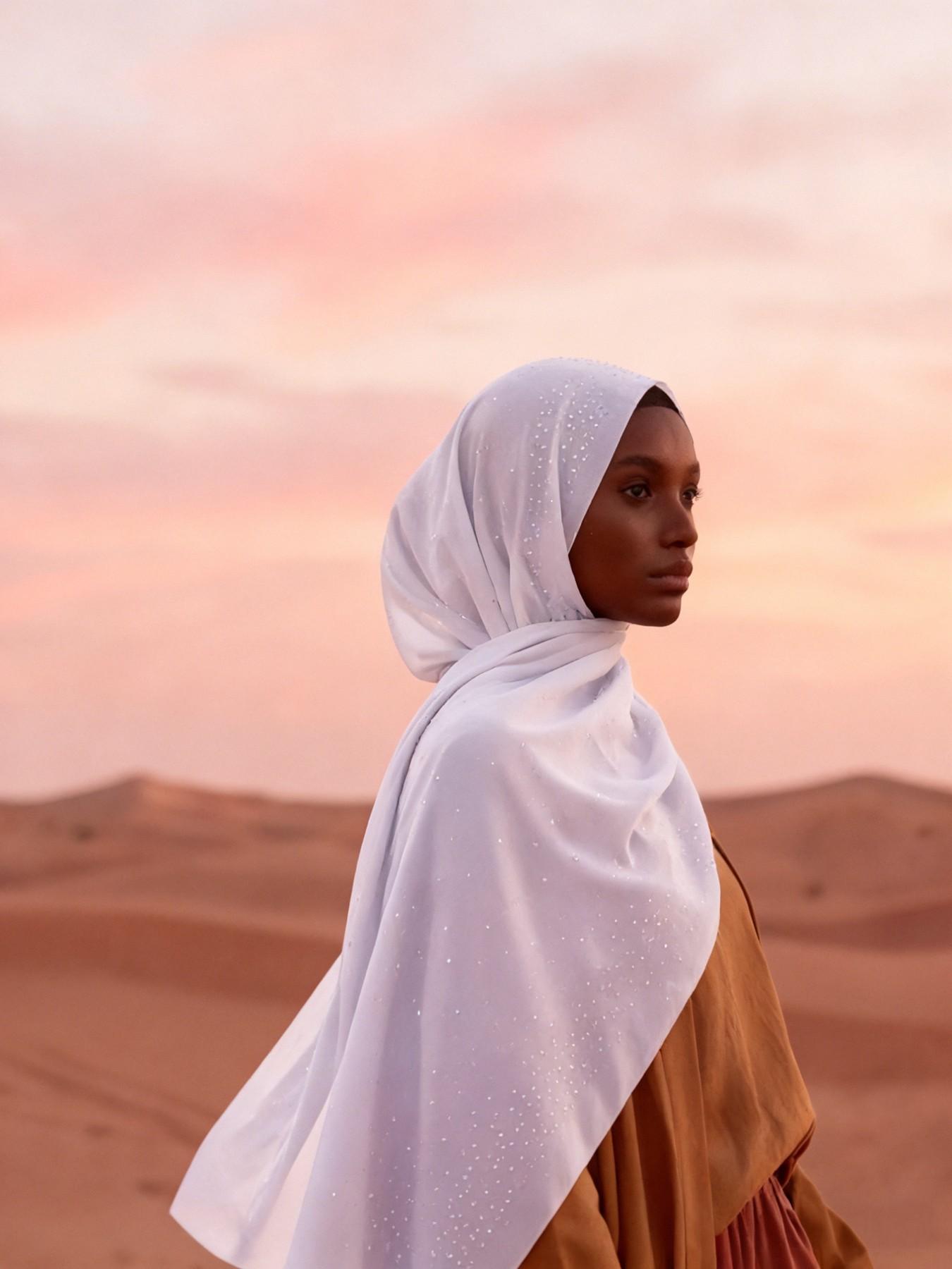 Lm601 Handmade Rhinestone Chiffon Single Layer Headscarf, Modest Plain Design, All Seasons Accessory, Women's Fashion Head Wrap