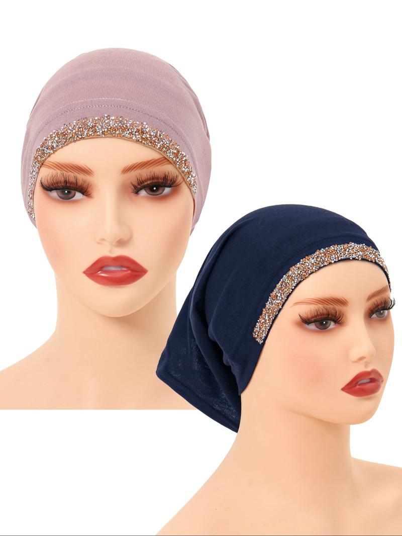 Women's Solid Color Rhinestone Decor Instant Turban Hijab, Breathable Comfortable Hijab for Daily Wear, Fashion Accessories for Women & Girls