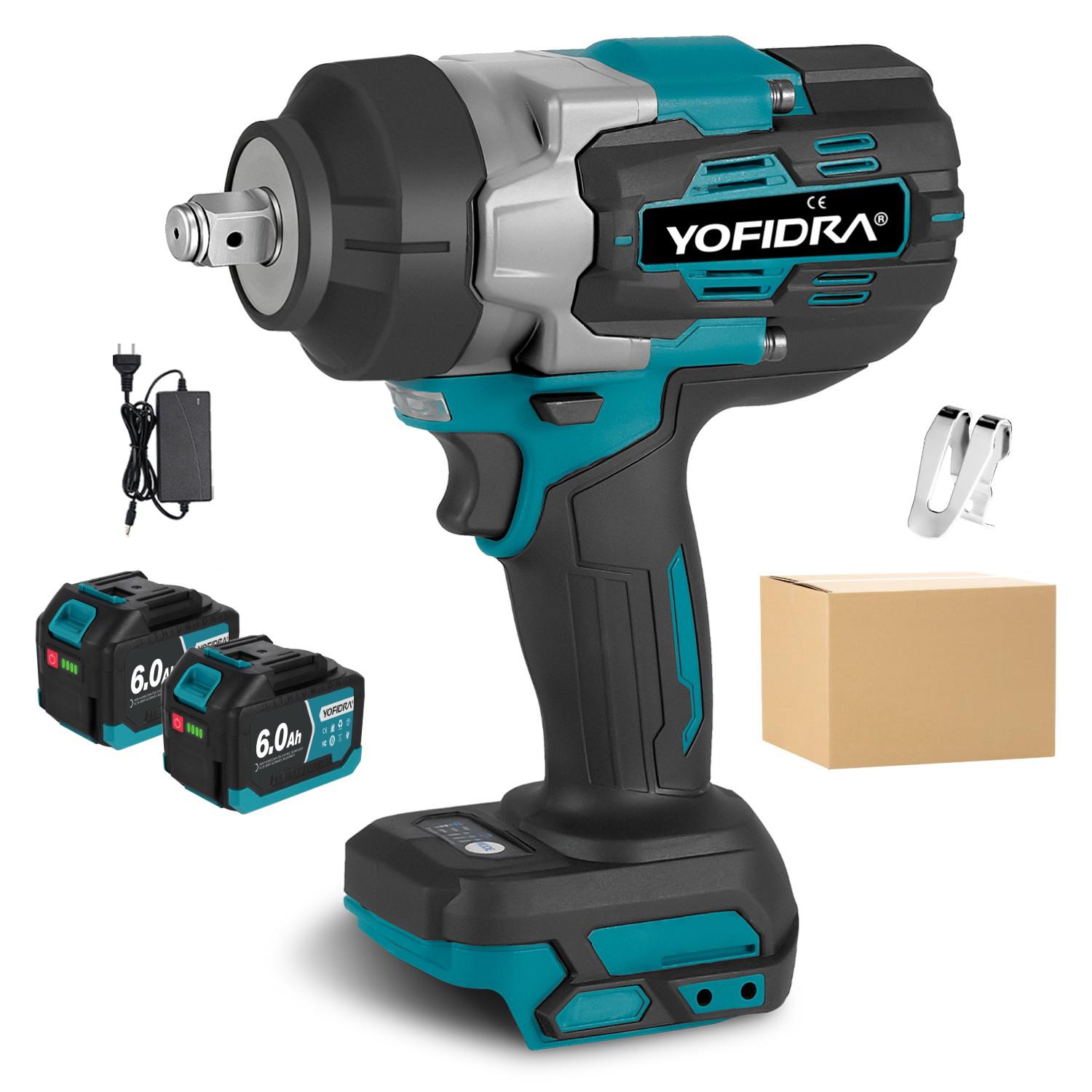 Yofidra Battery Impact Wrench 1700 N.m, 3 Gears 1/2 Inch Akuu Rotary Impact Wrench Brushless Motor, 2 x 3000 mAh Impact Wrench Battery with Charger, LED Work Light, for Heavy Work, Car Repair Power Tools Power Tools Accessories Rechargeable Lithium Drill