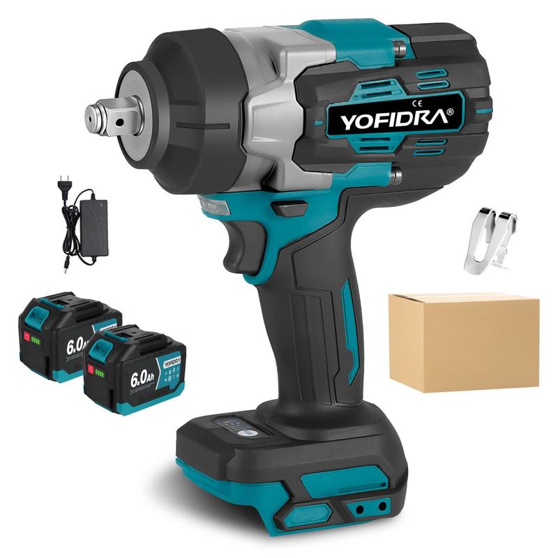 Yofidra Battery Impact Wrench 1700 N.m, 3 Gears 1/2 Inch Akuu Rotary Impact Wrench Brushless Motor, 2 x 3000 mAh Impact Wrench Battery with Charger, LED Work Light, for Heavy Work, Car Repair Power Tools Power Tools Accessories Rechargeable Lithium Drill