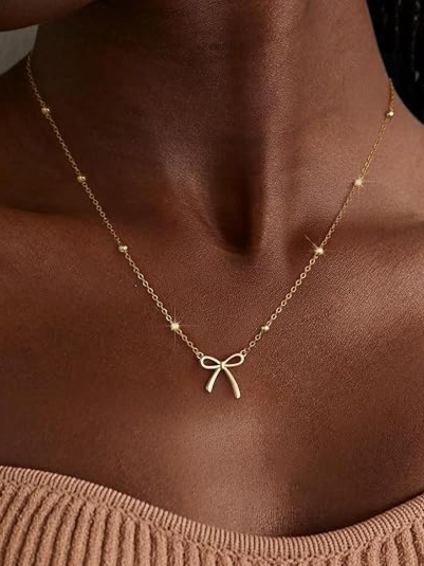 Women's Elegant Bow Necklace, 14k Pendant Chain, Teen Gift, Fashion Jewelry, Graduation Present, Mother's Day Gift