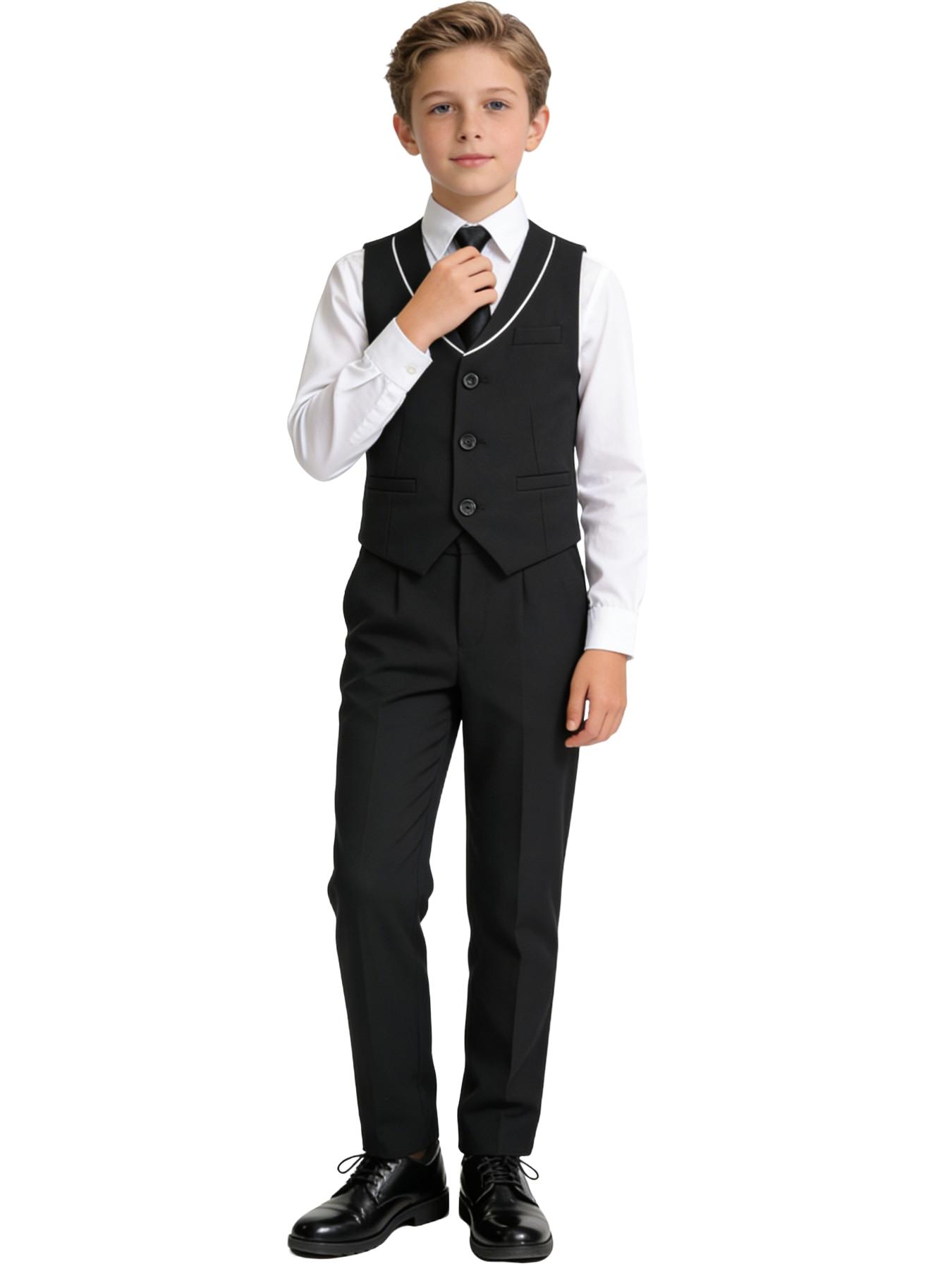 3-piece formal vest set for boys, junior outfit including vest, pants, and bow tie (shirt not included), perfect gift for weddings, graduation ceremonies and Party, suitable for young children and teenagers with a height of 100-150 cm - 24102