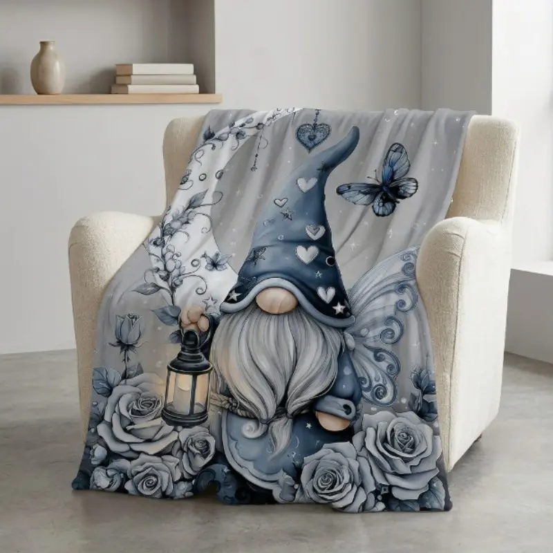 Plush Flannel Valentine’s Gnome Printed Blanket – Ultra-Soft & Comfortable – Perfect for Chair, Sofa, Nap, or Camping – Aesthetic Year-Round Style