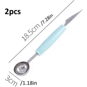 2pcs Color Random Kitchen Supplies Double Head Stainless Steel Carving Knife Fruit Watermelon Ice Cream Ball Scoop Stacking Scoop Household Gadgets