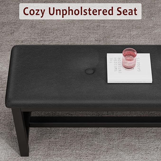 Dining Table Set for 4-6, 63" Extendable Dining Room Table Set With 2 Upholstered Benches, 3 Piece Large Rectangle Kitchen Table Set With Metal Frame for Apartment, Saving Space