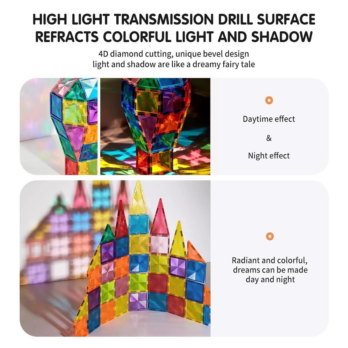 Magnetic Tiles Toy Set, 42/74/126/158 Pieces Boxed Magnetic Blocks, Birthday & Holiday Gift, Suitable for Kids Aged 3+, Magnetic Building Tiles