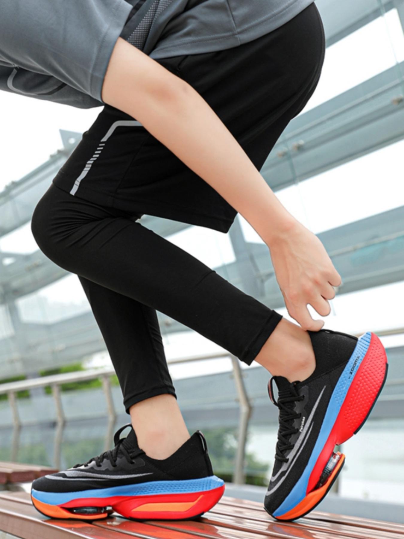 Unisex Sporty Running Shoes, Lightweight Shock Absorption, Breathable Textile Upper, Rubber Sole, Medium Width, All Seasons, Breathable Running Sneakers, Running Training Shoes