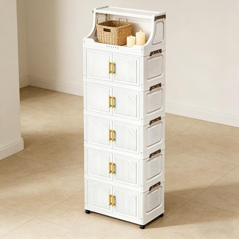 Foldable Multi-Layer Storage Cabinet with Wheels, Space-Saving Design, Ideal for Bedroom & Study Room Organization