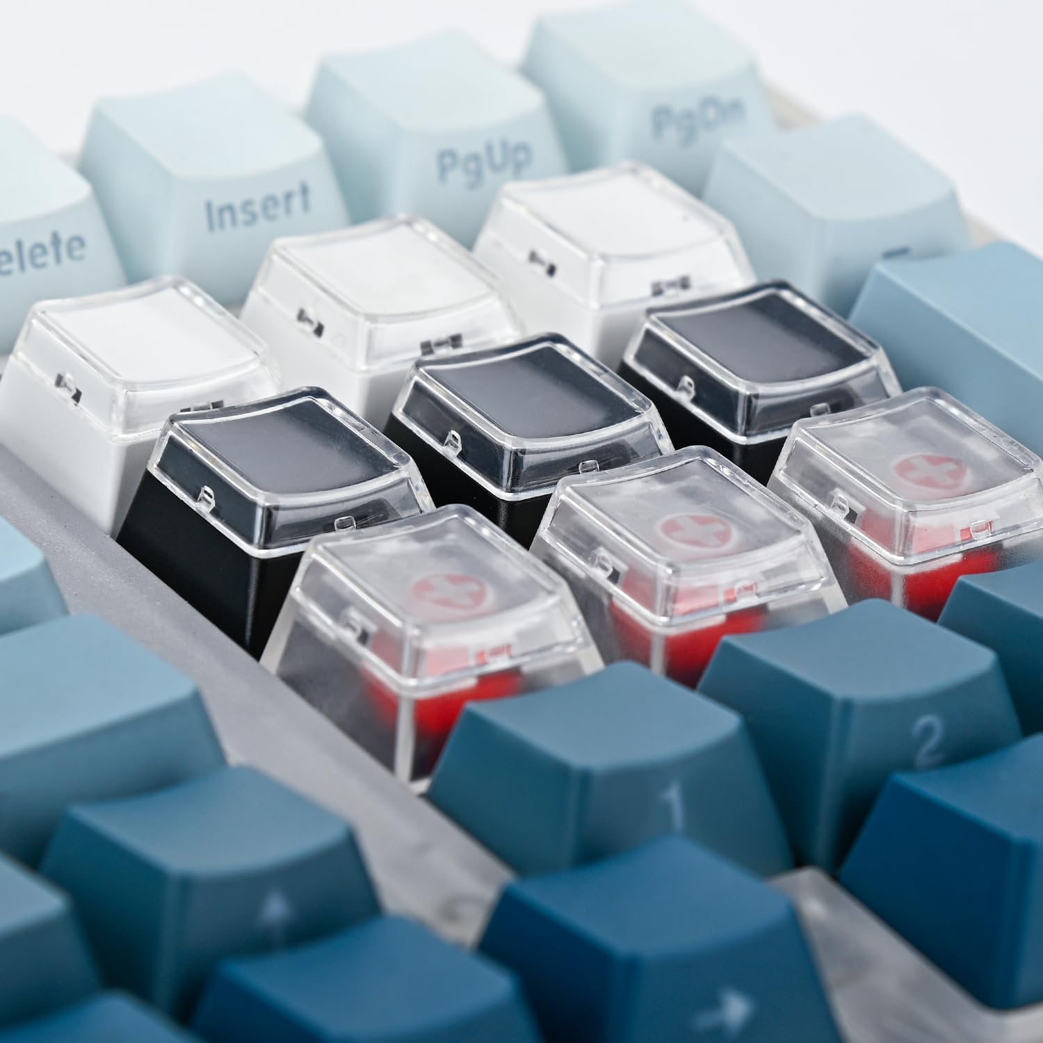 12Pcs Black Base Double-Layer Keycaps with Translucent Synthetic Cover Cap, Removable Top for DIY Labels & Sticker Swap, Compatible with Cherry MX Switches