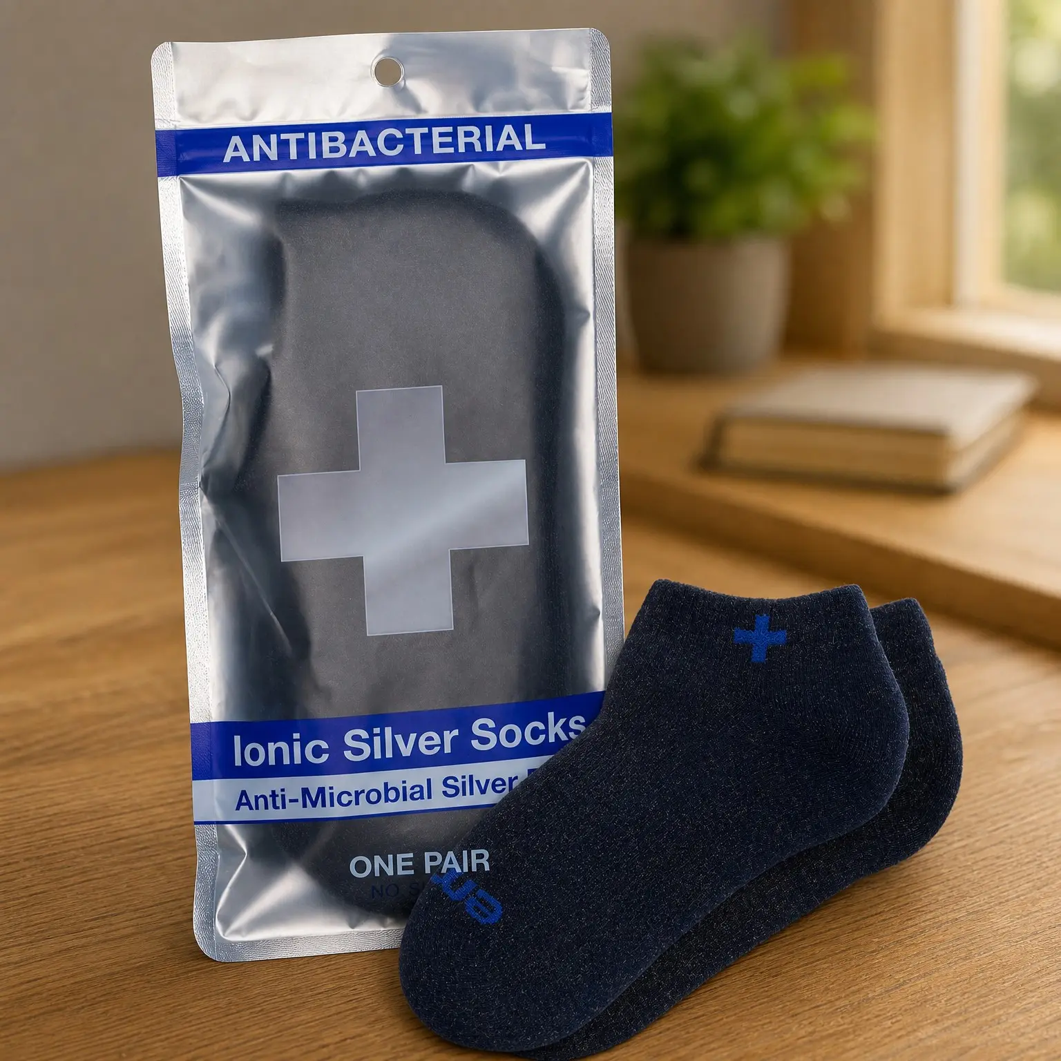 Ionic Silver Socks, Silver Fiber Blend, Moisture-Wicking, Odor Control, Antimicrobial, Navy, One Pair, Everyday ComfortGift