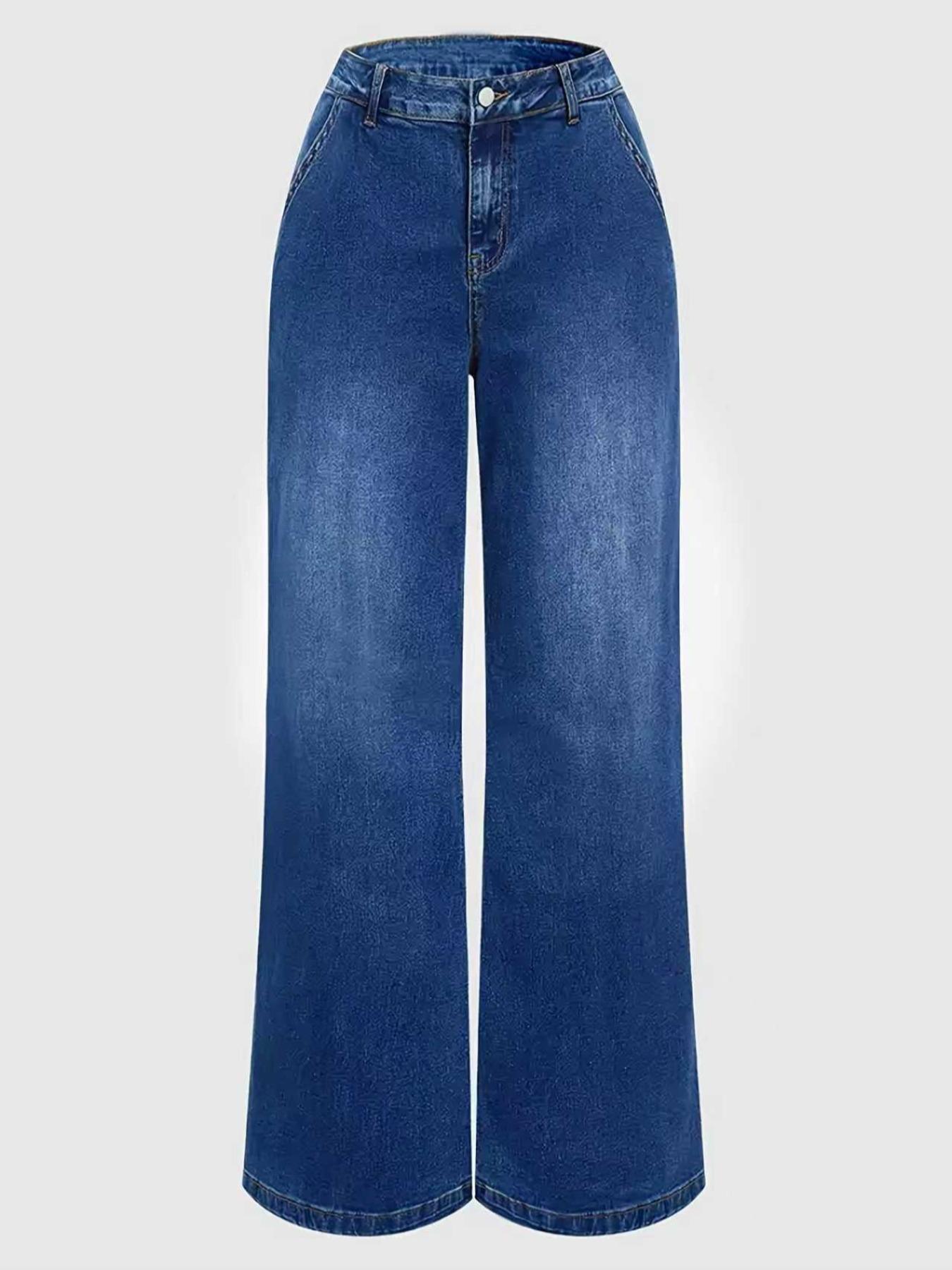 Women's Elastic Wide Leg Jeans Pants, Casual Denim Long Trousers, Comfortable Stretch Fabric, Fit, Perfect for Daily Wear