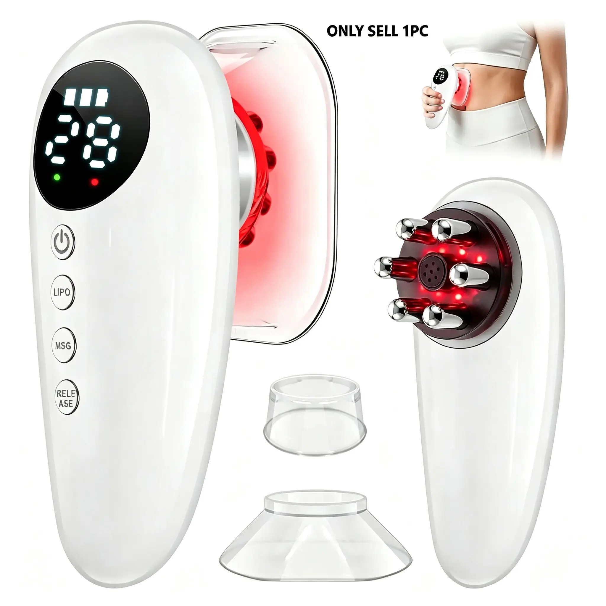 Electric Negative Pressure Phototherapy Massage Device, Portable Home Cupping Massage Tool, LED Digital Screen, Multi‑Intensity Modes, 2 Size Interchangeable Suction Heads, Type‑C Rechargeable Full‑Body Skin Care Massager for Face, Abdomen, Thighs & Arms