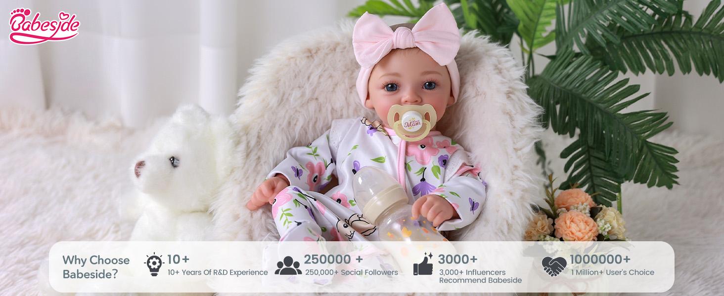 BABESIDE 12/17/20 Inch Lifelike Reborn Baby Dolls Soft Full Body, Realistic Baby Doll Sweet Sleeping Soft Vinyl Real Life Baby Dolls Cute Girl with Toy Accessories Gift Set for Kids Age 3+