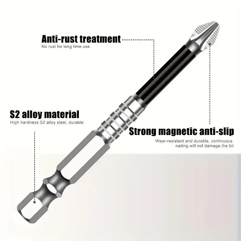 5pcs Magnetic Screwdriver Set, Steel Shockproof Cross Head, Anti-Impact Non-Slip Hex Shank, Strong Magnet Tip, Durable Tool Kit