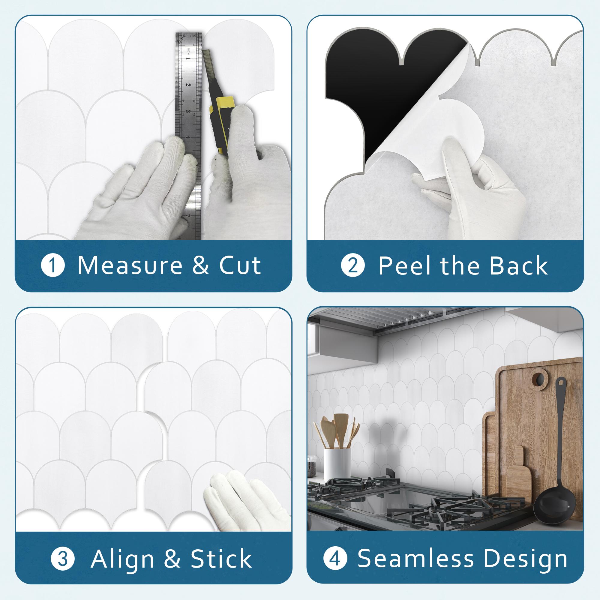 INNO STICKERS 10-Sheet Fish Scale Peel and Stick Backsplash Tile 11.4''x10.9" 3D White Scallop Handmade Looks Self Adhesive Wall Tiles for Kitchen Bathroom