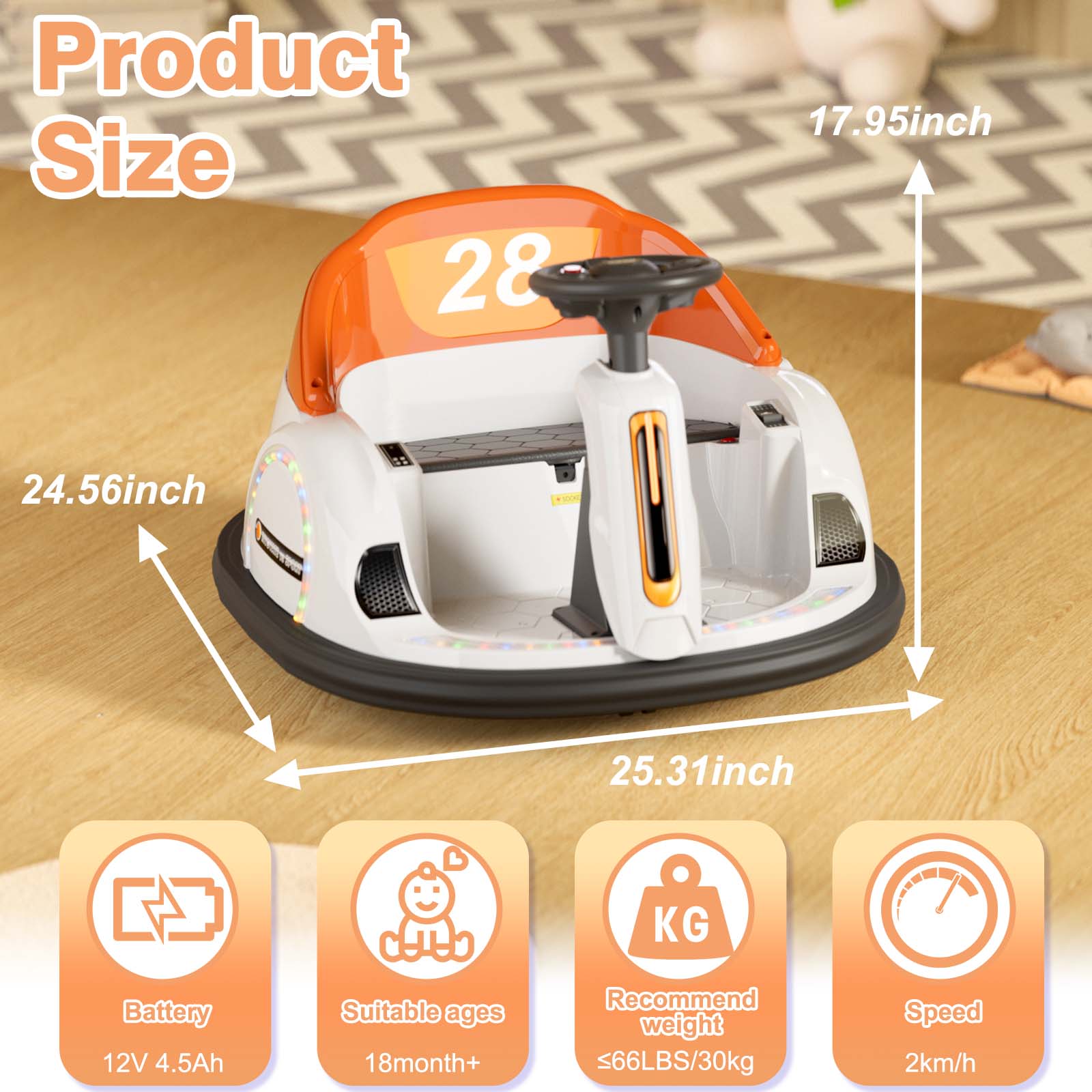 KORIMEFA 12V Electric Ride on Bumper Car Toys 360° Spinning Bumping Toy Gifts Cars, Music Play, Lights for Kids