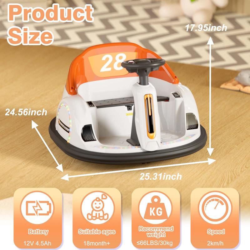 KORIMEFA 12V Electric Ride on Bumper Car Toys 360° Spinning Bumping Toy Gifts Cars, Music Play, Lights for Kids