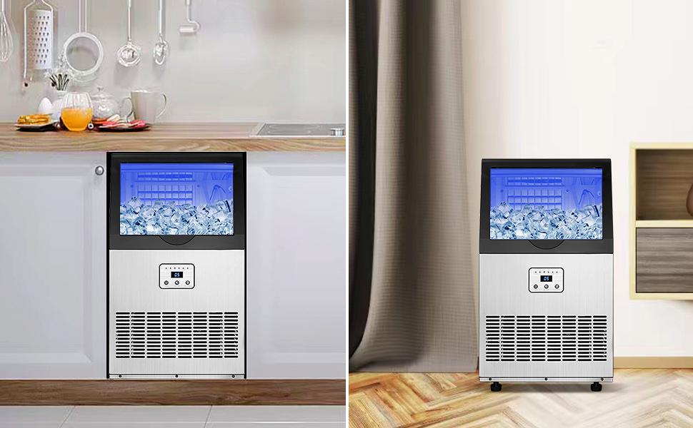 Self Cleaning Ice Maker 100lbs Daily |   Commercial & Home Use |   Fast Ice Production |   LED Display |   Freestanding or Under Counter Ice Machine Ideal for Restaurants Offices Parties Steel Stainless CIM-320F